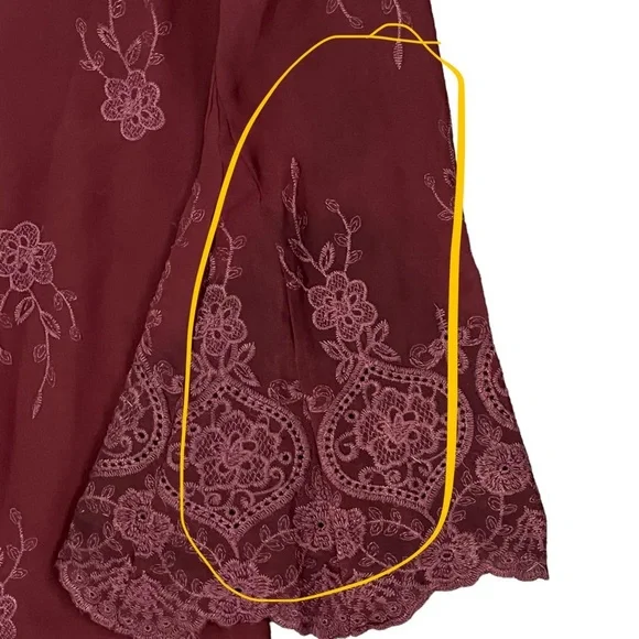Wayf Burgundy Embroidered Flair Sleeved Dress sz S - Picture 7 of 13